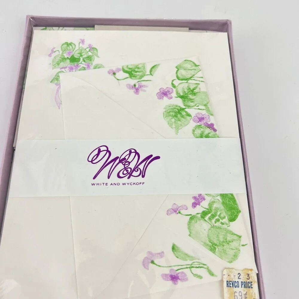 Vintage White & Wyckoff Bouquet Of Violets Stationery‎ Set 1970s